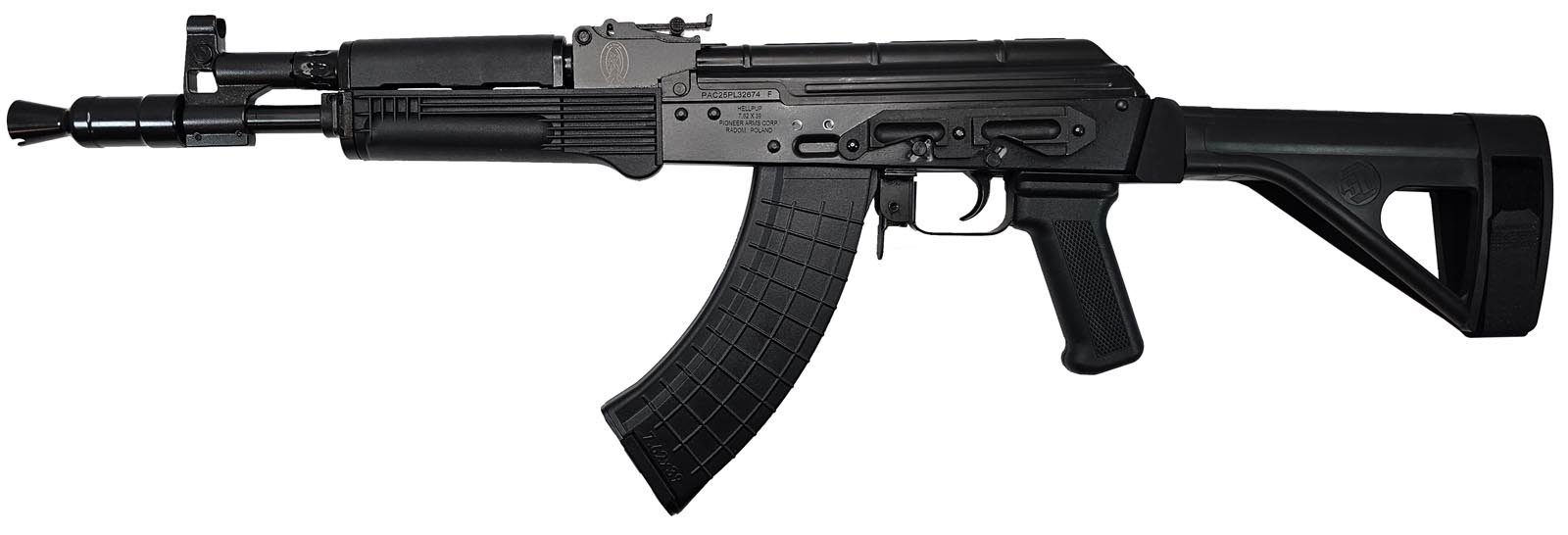Pioneer Arms Polymer Hellpup 7.62x39 AK Pistol with SB Tactical SOB47 Pistol Brace Polymer Hellpup SOB47 - Pioneer Arms 7.62x39 AK pistol (alternate view)