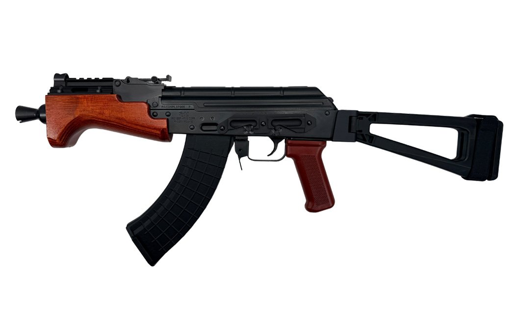 Pioneer Arms POLISH RED Micro Hellpup Classic Wood 7.62x39 AK Pistol with SB Tactical AKTF Brace Polish Red Micro Hellpup AKTF - Pioneer Arms 7.62x39 AK pistol (alternate view)